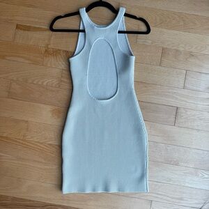 Babaton Beige Ribbed Backless Dress